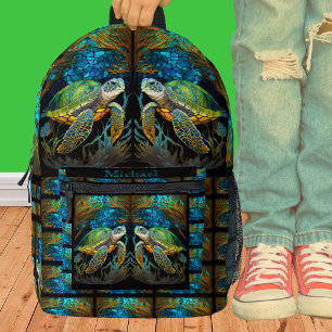 Custom Blue Beach Life Sea Turtle Printed Backpack