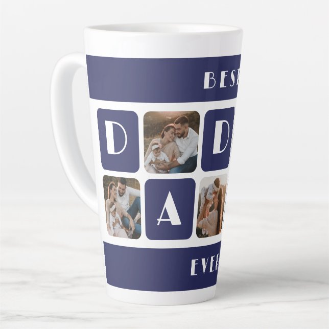 Custom Blue Best Daddy Ever Photo Latte Mug (Left Angle)