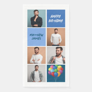 Custom Blue Birthday Party Photo Collage Paper Guest Towels