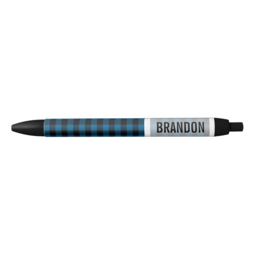 Custom Blue Black Buffalo Lumberjack Pattern Black Ink Pen