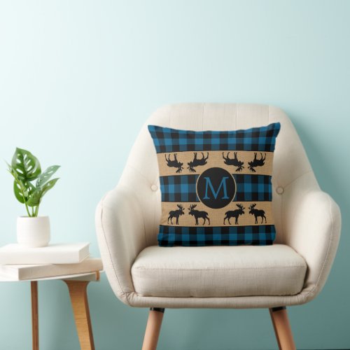Custom Blue Black Buffalo Lumberjack Pattern Throw Pillow