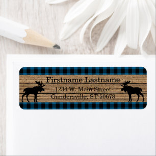 Custom Blue Black Country Check Plaid Pattern Label