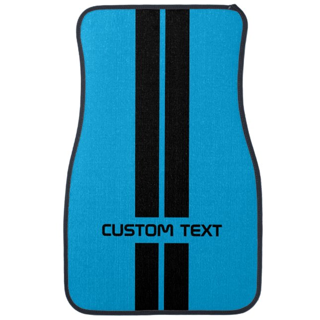Custom Blue & Black Racing Stripes Gift  Car Floor Mat (Front)