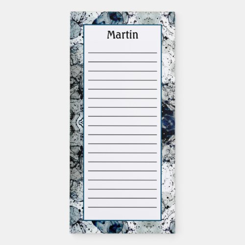 Custom Blue Black Splatter Lined Magnetic Notepad