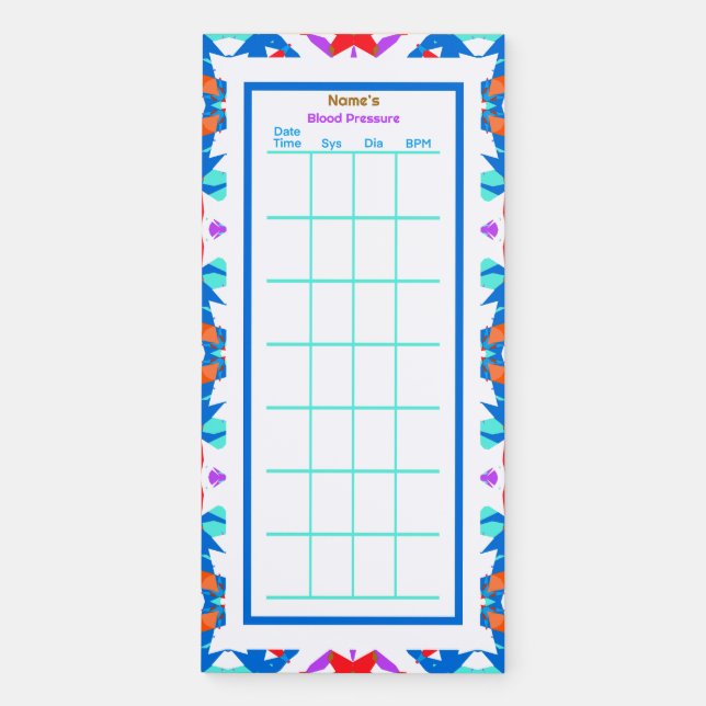 Custom Blue Blood Pressure BPM Monitor Tracker Magnetic Notepad (Front)