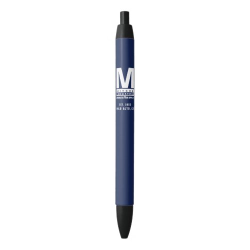 Custom Blue Bold Monogram Logo Business Name Black Ink Pen