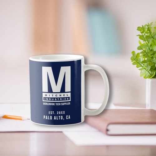 Custom Blue Bold Monogram Logo Business Name Coffee Mug