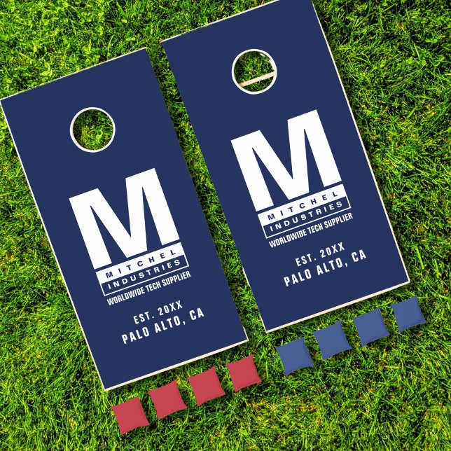 Custom Blue Bold Monogram Logo Business Name Cornhole Set (Creator Uploaded)