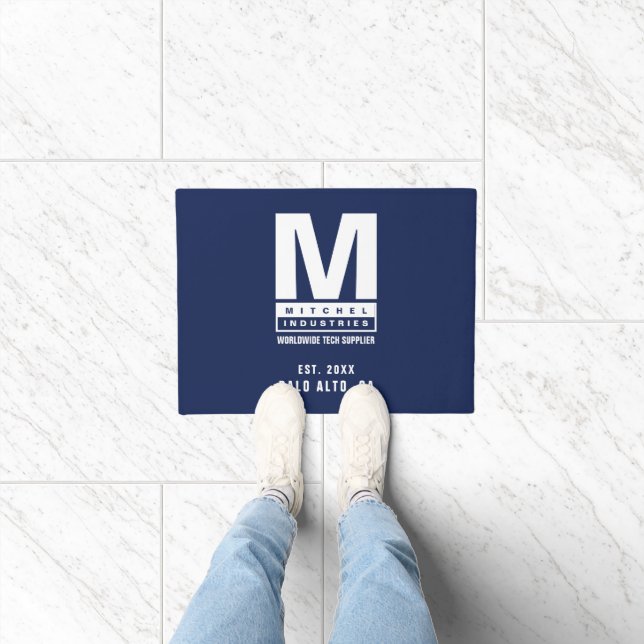 Custom Blue Bold Monogram Logo Business Name Doormat (Indoor)