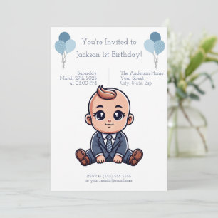 Custom Blue Bosss Baby Birthday Invitation