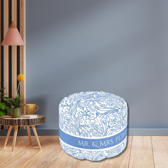Custom Blue Botanical Floral  Pouf (Creator Uploaded)