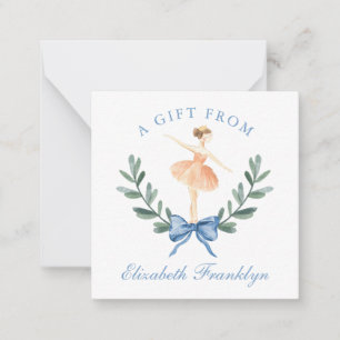 Custom Blue Bow Ballerina Girl Gift Enclosure Note Card