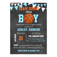Custom Blue Boy Basketball Baby Shower Invitations