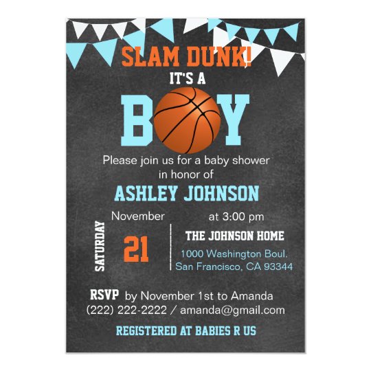 Custom Blue Boy Basketball Baby Shower Invitations Zazzle