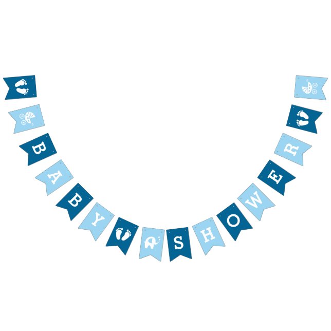 Custom Blue Boys Baby Shower Bunting Banner Flags (All)