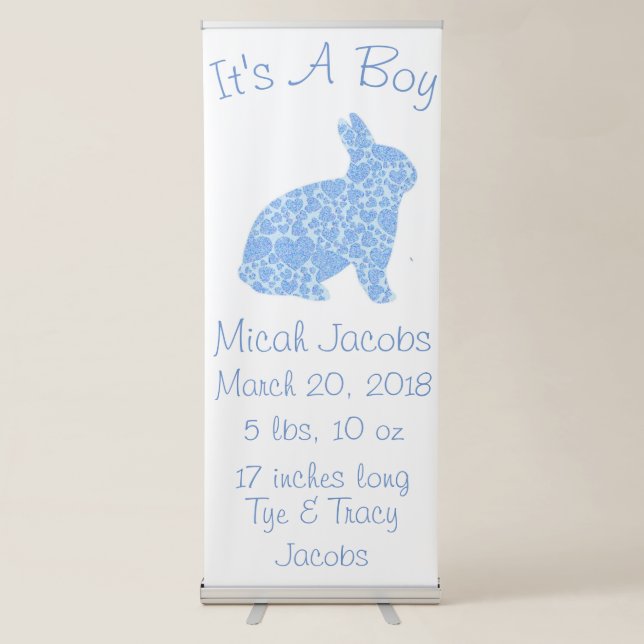 Custom Blue Bunny Birth Announcement Retractable Banner (Front)
