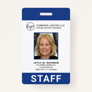 Custom Blue Business Logo Employee Photo ID Badge