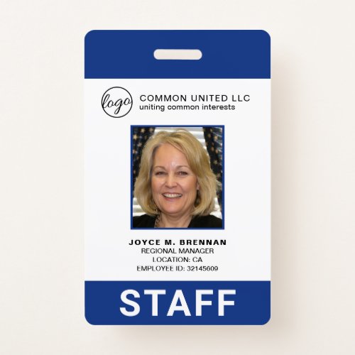 Custom Blue Business Logo Employee Photo ID Badge Custom Blue Business Logo Employee Photo ID Badge