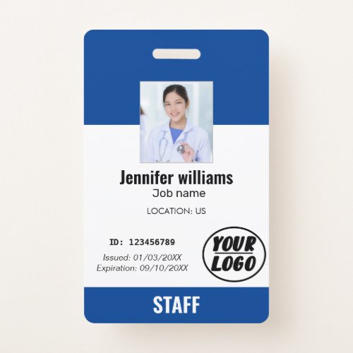 Custom Blue Business Logo Employee Photo ID Badge