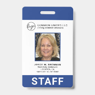 Custom Blue Business Logo Employee Photo ID Badge