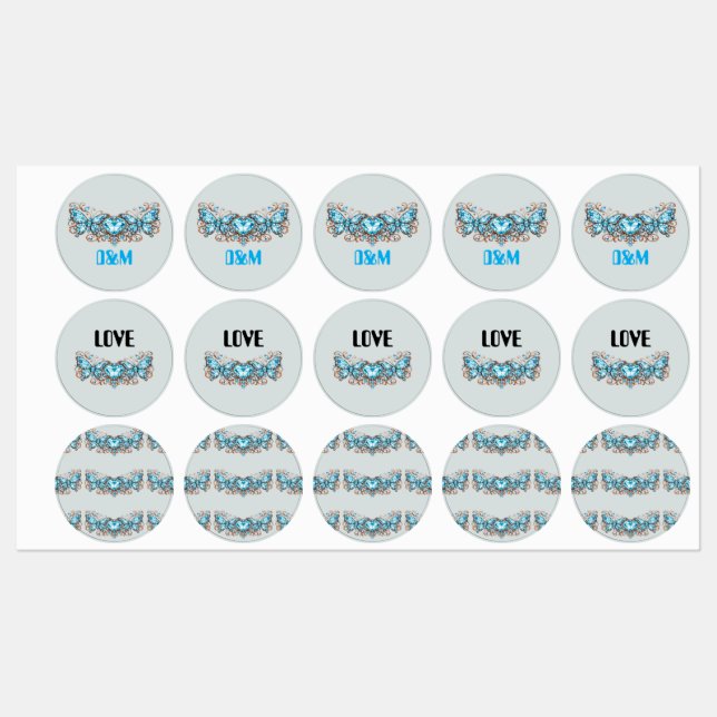 Custom Blue Butterflies Love Valentine Day Gift Labels (Sheet)