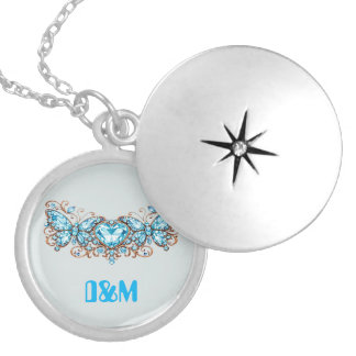 Custom Blue Butterflies Love Valentine Day Gift Locket Necklace
