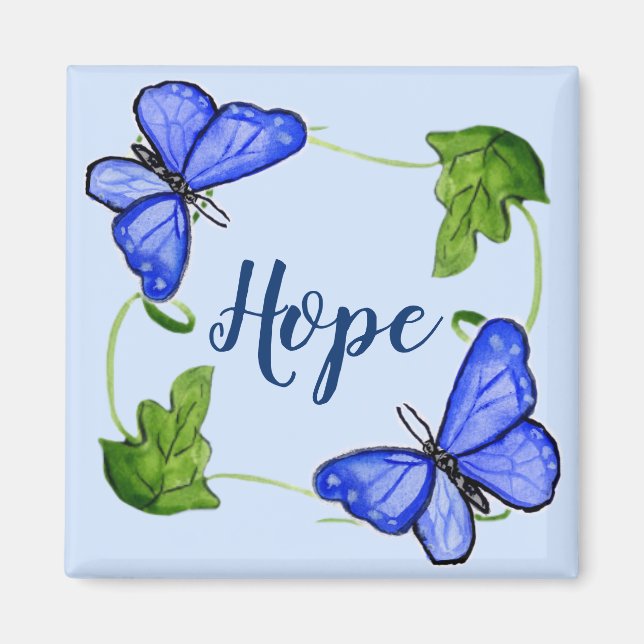 Custom Blue Butterfly With Vines Magnet (Front)