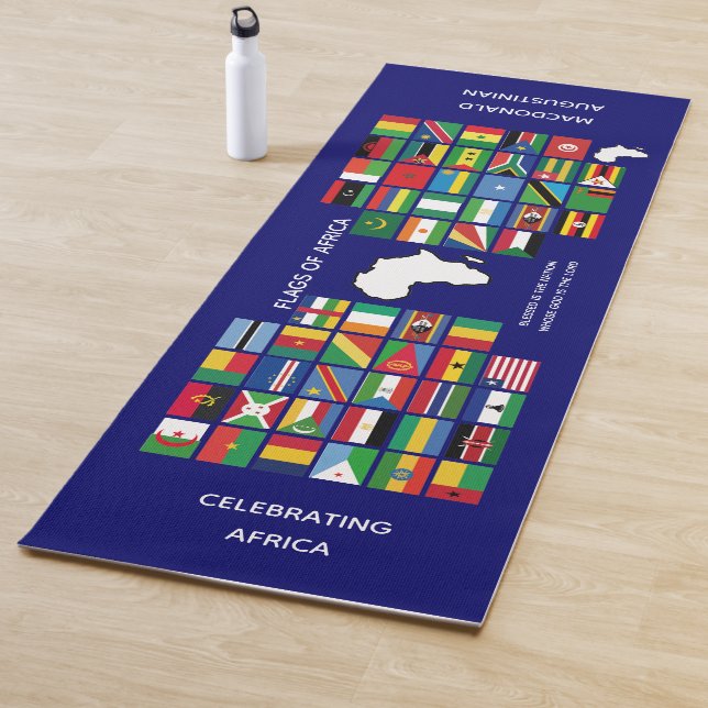 Custom Blue CELEBRATING FLAGS OF AFRICA Yoga Mat (In Situ)