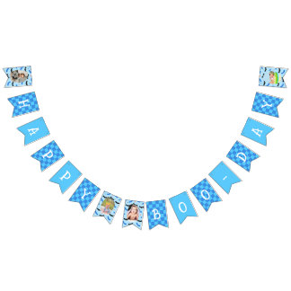 Custom Blue Checkerboard Spooky Birthday Bunting Flags