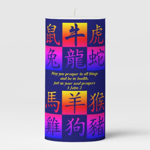 Custom Blue Chinese Zodiac  Pillar Candle