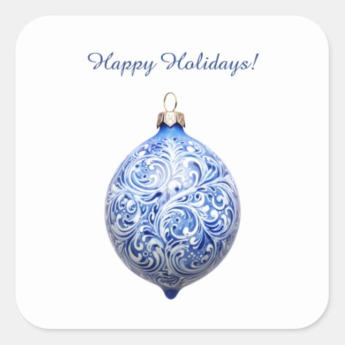Custom Blue Christmas Ornament Holiday  Square Sticker