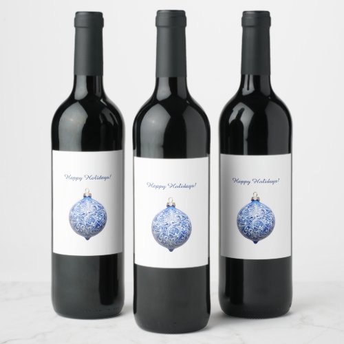 Custom Blue Christmas Ornament Holiday  Wine Label