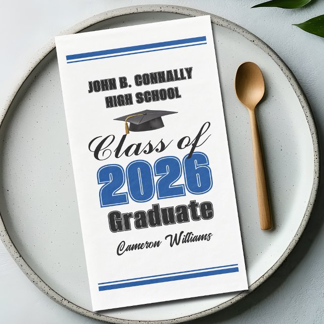 Custom Blue Class of 2026 Graduation Party Paper Guest Towels (Creator Uploaded)
