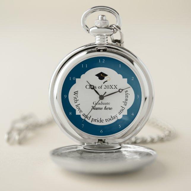Custom Blue Class Of 20XX Graduation Template Pocket Watch (Inside)