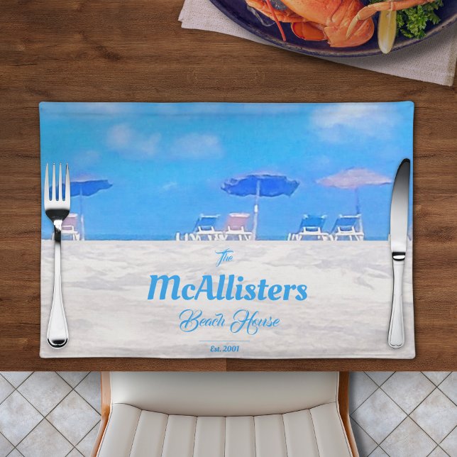 Custom Blue Coastal Beach House Cloth Placemat (Creator Uploaded)