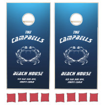 Custom Blue Coastal Crab Beach House Cornhole Set