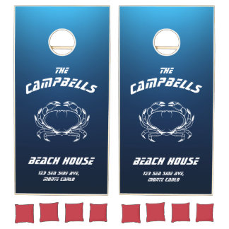 Custom Blue Coastal Crab Beach House Cornhole Set