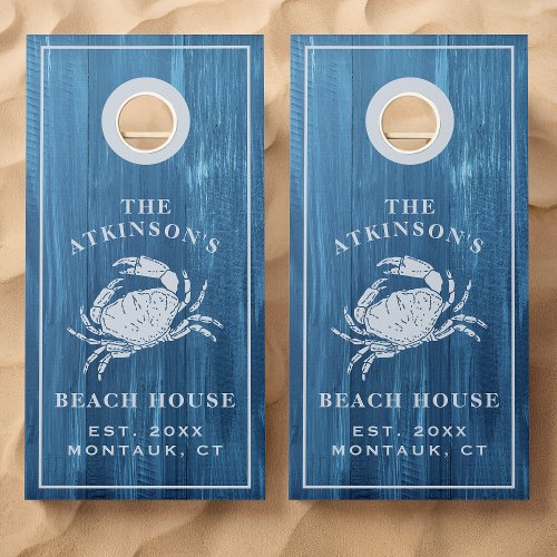 Custom Blue Coastal Crab Beach House Cornhole Set