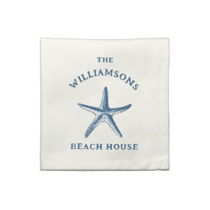 Custom Blue Coastal Starfish Beach House Cloth Napkin