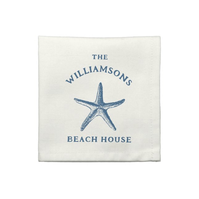 Custom Blue Coastal Starfish Beach House Cloth Napkin (Quarter Fold)
