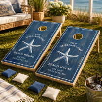 Custom Blue Coastal Starfish Beach House Cornhole Set