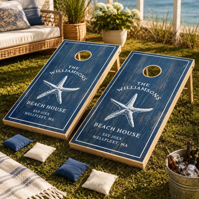 Custom Blue Coastal Starfish Beach House Cornhole Set (Creator Uploaded)