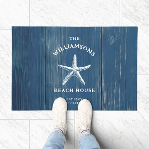 Custom Blue Coastal Starfish Beach House Doormat