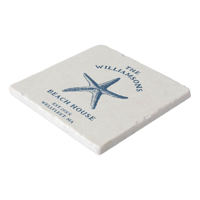 Custom Blue Coastal Starfish Beach House Trivet (Corner)