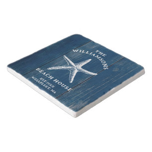 Custom Blue Coastal Starfish Beach House Trivet