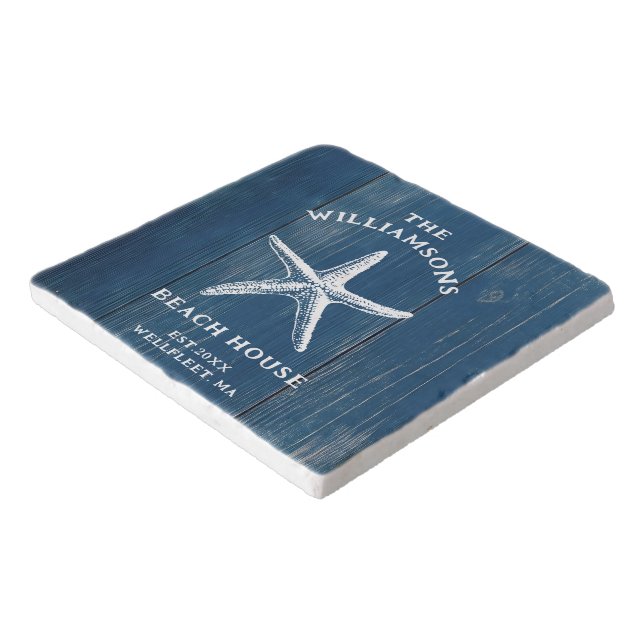 Custom Blue Coastal Starfish Beach House Trivet (Corner)