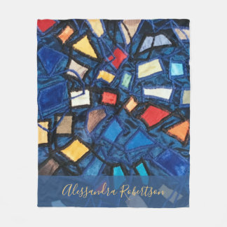 Custom Blue Colorful Stained Glass Look Abstract Fleece Blanket