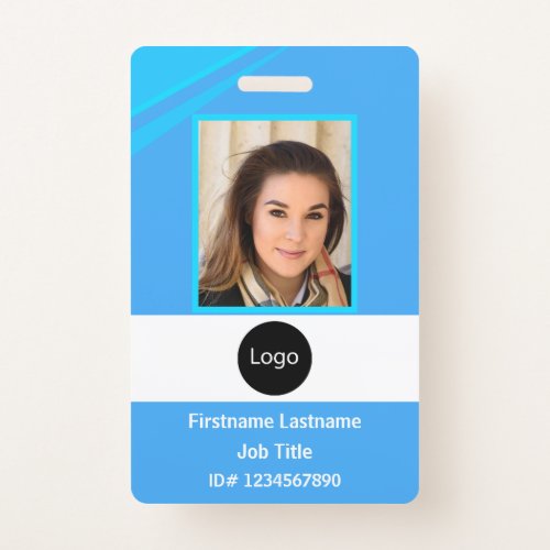 custom blue company employee Photo Logo Bar Code Badge