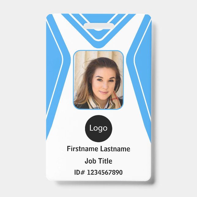custom blue company employee Photo, Logo, Bar Code Badge (Front)