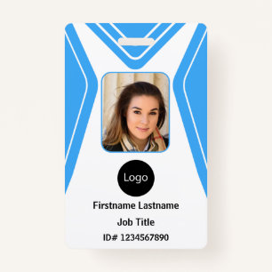 custom blue company employee Photo, Logo, Bar Code Badge